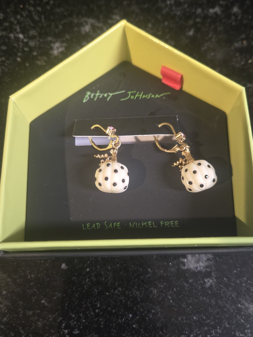 Betsey Johnson Cream Polka Dot Drop Earrings